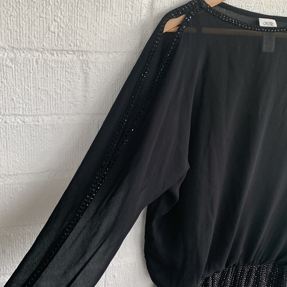 Cache Sequins Embellished Sheer Elegant Black Evening Mini Dress sz S - Picture 7 of 9